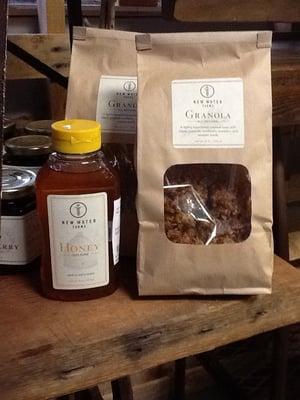 Some of our locally made jams, granola, and honey!