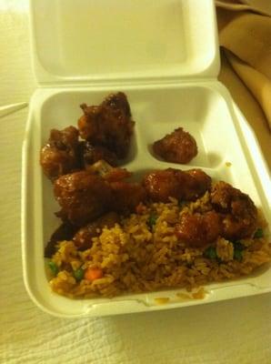 Orange chicken. Boring and dry.