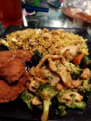 Chicken Tempura, with chicken and broccoli & chicken fried rice.