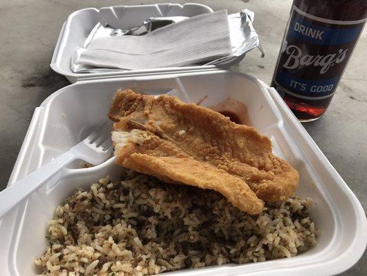 Fried fish and dirty rice. Super juicy and the breaking was outstanding! Dirty rice was amazing as well!