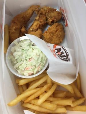 Chicken tenders 2.89900453 stars! Coleslaw 2.658 stars! French fries 2.85145 stars!