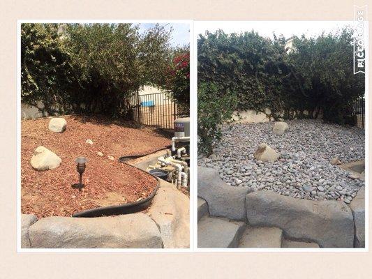 Removed mulch and added Large Arizona Rock