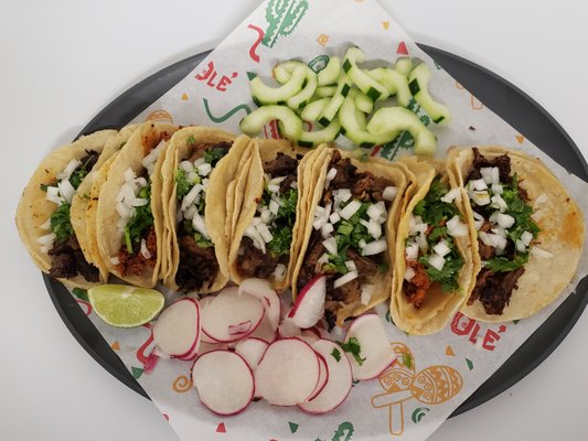 TACOS: ASADA, AL PASTOR, CARNITAS, CHORIZO, POLLO, PESCADO, LENGUA, CAMPECHANOS,