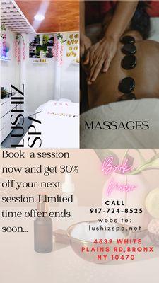 Get 30% off your next visit when you book a session today!