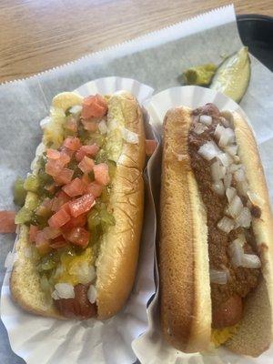 Hotdogs and sub sandwich with potato salad