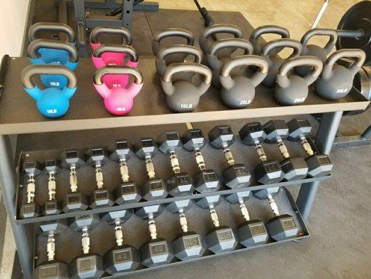 Powder coated and neoprene kettlebells, rubber hex dumbbells