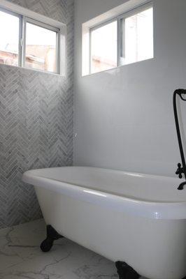 Grey Herringbone Tile & Bathtub Remodel in Los Angeles, April 2019 by Total Construction and Remodeling, Inc.