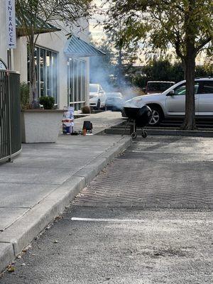 BBQ'ing up the turkeys this morning for the Turkeys for Canine Event!