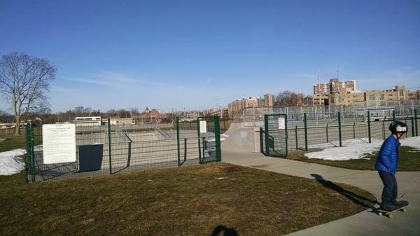 Skatepark is off Vine St., enclosed by a fence