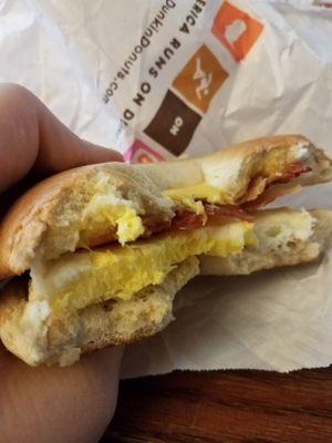 Bacon, egg, and cheese bagel consistently good for a breakfast fix