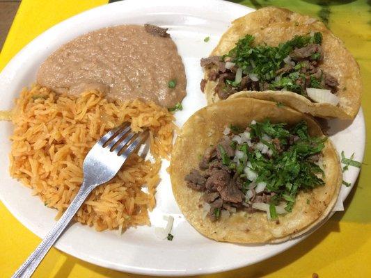 Taco lunch special with carne asada tacos