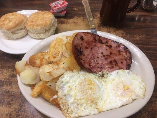 Traditional- my version...ham, 2 eggs, home fries and biscuit