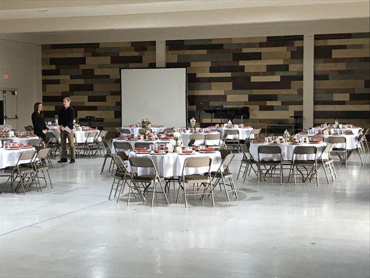 Banquet Hall decorated for fall event, hold around 300 people