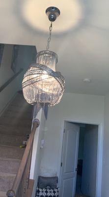 Foyer chandelier installation