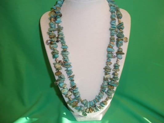 turquoise nugget necklace with sterling silver disks