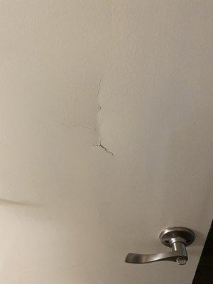 Hole in the door of bathroom.