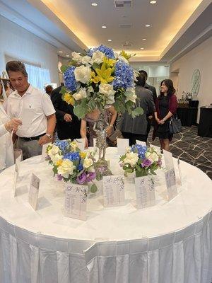 Silver Child bowl rented from Floral Prop Rental