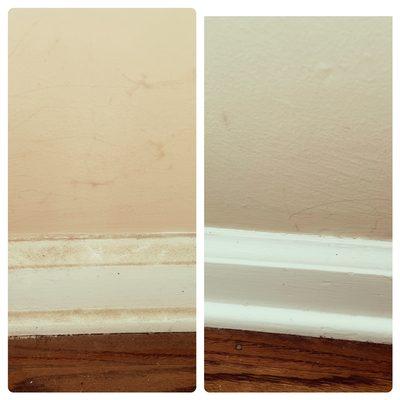 Baseboard trim clean up before and after.