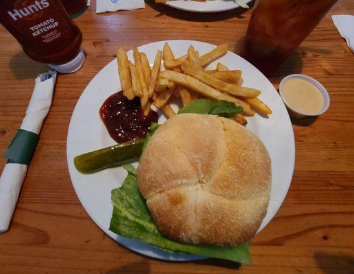 Blacken chicken sandwich, pepper jack cheese with side of honey mustard.. yum.