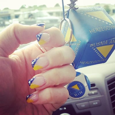 Bosnian flag colors. . . World cup nails 2014.