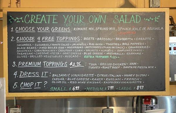 Create your own salad menu