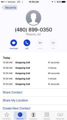 5 ignored calls... you'd think they were busy ....