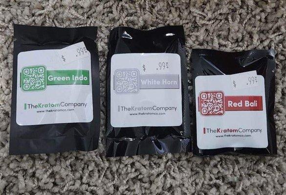 The Kratom Company Green Indo, White Horn, & Red Bali Single-Dose Kratom Capsule Packs