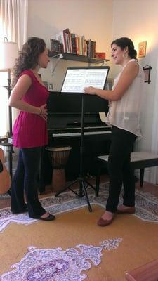 Superstar Voice student Catherine and I working on breath control and timing.