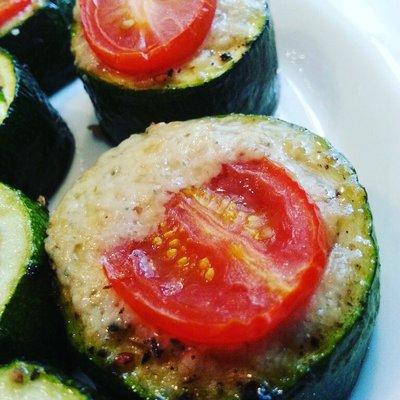 Zucchini with Pecorino and Marinated Tomato