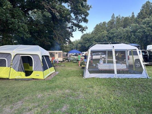 Our tent and picnic table canopy, plenty of room for both