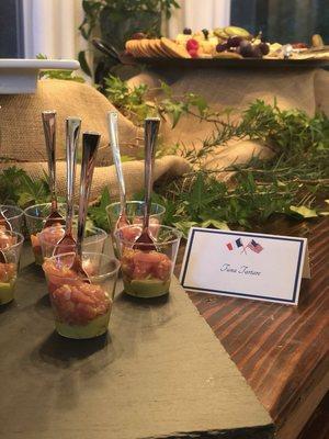 Tuna tartare shooters w/ avocado mousse