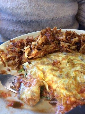 Spinach omelet with hash browns