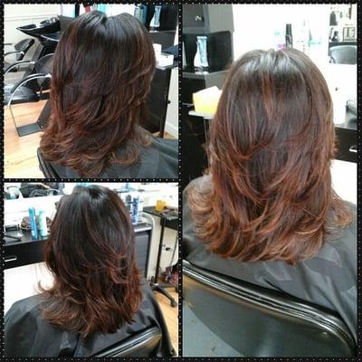 Color, Balayage highlights, and Haircut