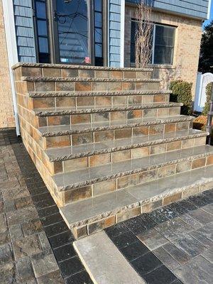 New block steps with sandstone treads