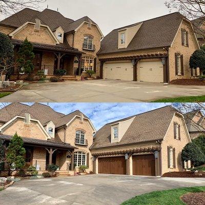 Before and after residential wood garage door installation