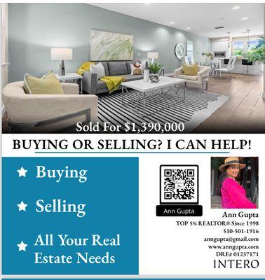 Call Ann Gupta to sell your home today! 510-501-1916