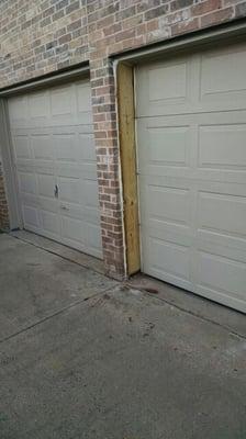 Sealing up wood on exterior of garage door frame.