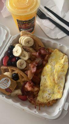 Waffle Fiesta Platter and Fresh Squeeze Orange Juice