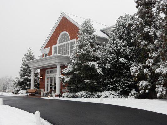 Our Clubhouse entrance after a snowy night in winter 2019.