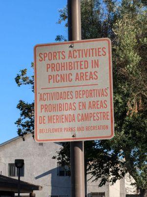 No sports activities allowed in the picnic areas!