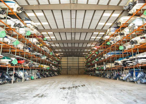 Our covered dry storage boat barn