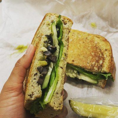 Grilled rye bread with veggies sandwich. Loved it!