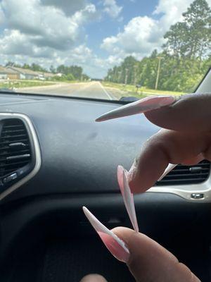 This is how every one of my nails hang. I can not remove them because my skin is attached at the tip of my nails causing it to hurt