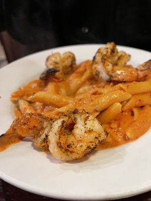 Grilled shrimp in penne alla vodka (split between my husband and I