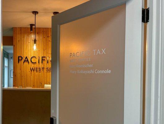 Entrance to Pacific Tax West Seattle on the second floor in the Waterfront Credit Union Office Building.