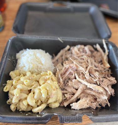 Kalua Pork Mini Meal~ The pork is cooked to perfection, steamed rice nice & fluffy, mac salad freakin bomb, & portion is generous!