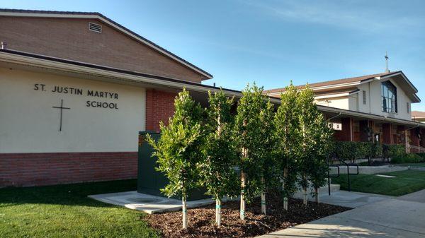 Street view of school entrance.