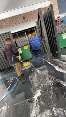 Dumpster pad cleaning with the surface cleaner