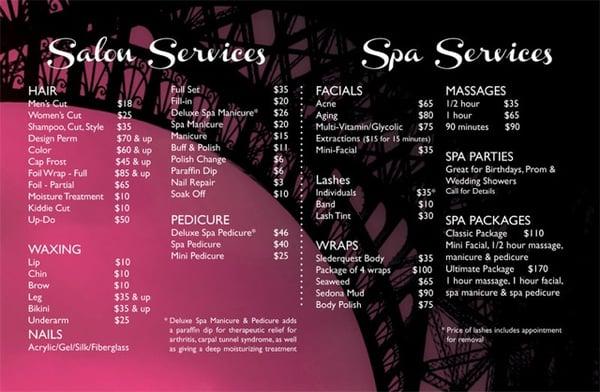 Salon & Spa Menu