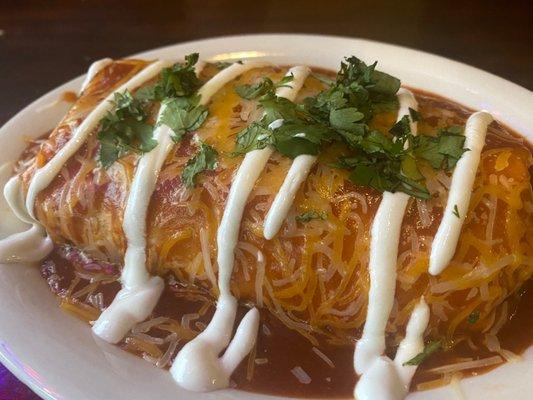 Smothered burrito, filled with spoiled rice